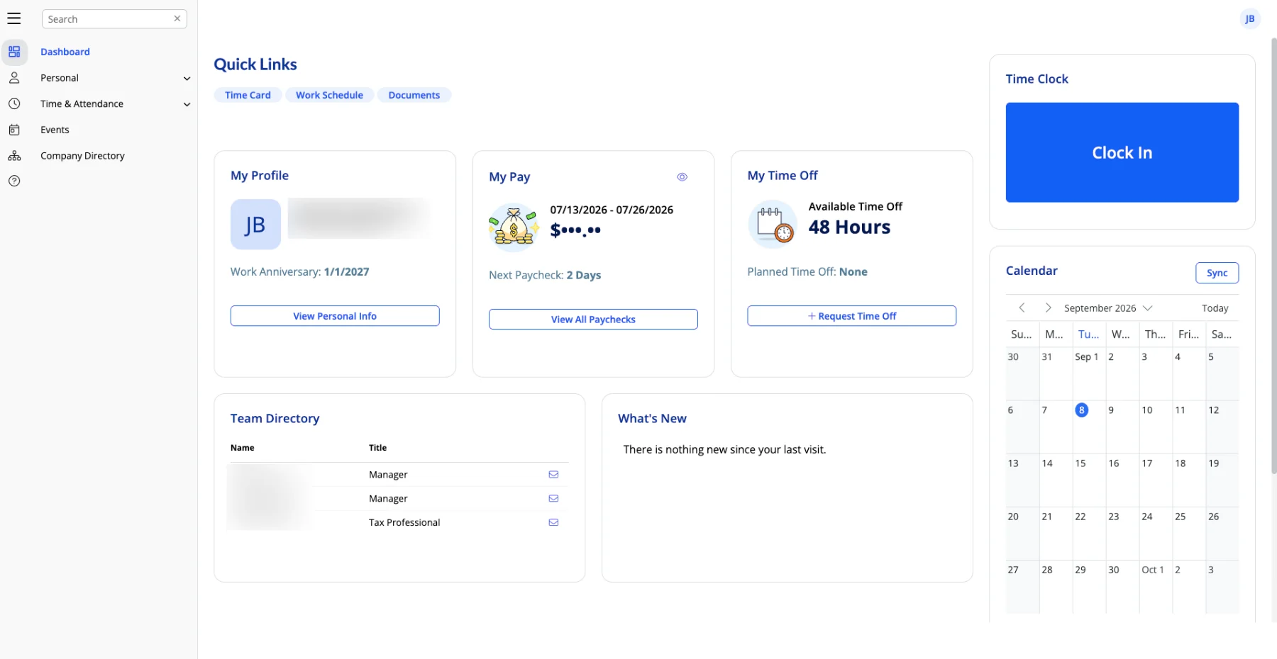 Plataforma web: portal del empleado con perfil, pago y tiempo libre